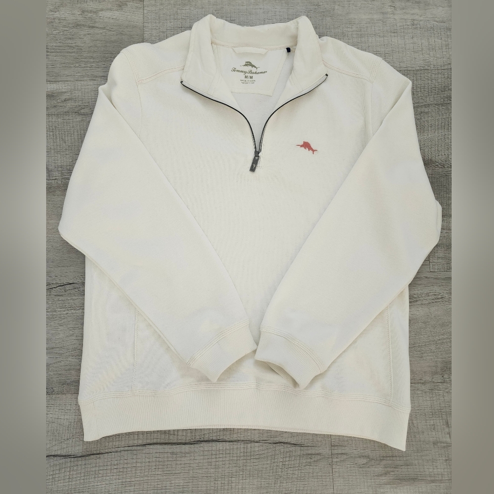 Tommy Bahama Men's Cream Sweatshirt with Pink Embroidery